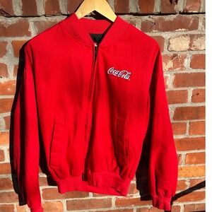 Vintage 90s Coca Cola Employee Bomber Jacket Red Cotton Made in USA M